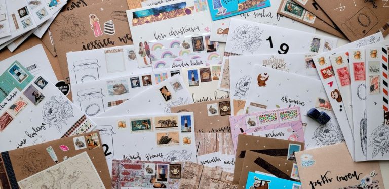 A table covered in letter mail.